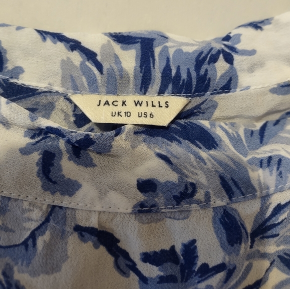Jack Wills Women's Blue & White Floral Sheer Off The Shoulder Blouse Size 6 - Picture 3 of 5